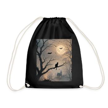 Halloween Schwarze Katze Silhouette und Fledermäuse - Turnbeutel - Schwarz - Vorne