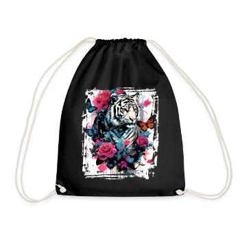 Majestic tiger with butterflies and roses - Drawstring Bag - black - Front