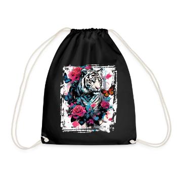 Majestic tiger with butterflies and roses - Drawstring Bag - black - Front