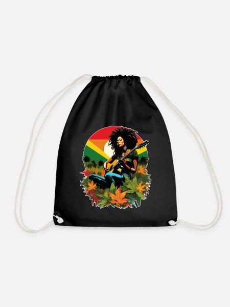 Rastafarian guitarist in reggae style - Drawstring Bag - black