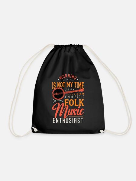 Folk Music Morning Is Not My Time Banjo Player - Drawstring Bag - black