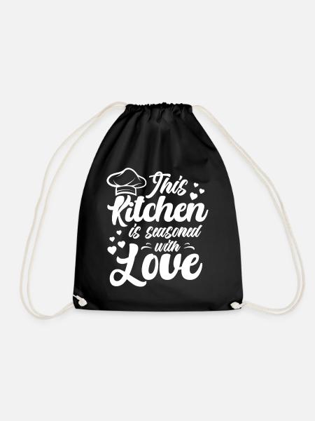 This Kitchen Is Seasoned With Love Cooking - Drawstring Bag - black