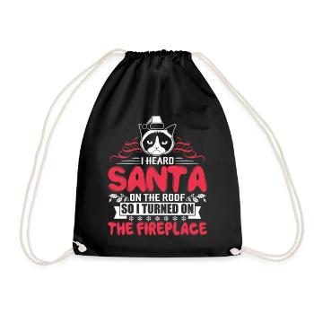 Cat Christmas I Heard Santa On The Roof - Drawstring Bag - black - Front