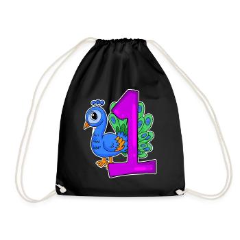 Number 1 Number One - Blue Peacock Motif - Drawstring Bag - black - Front