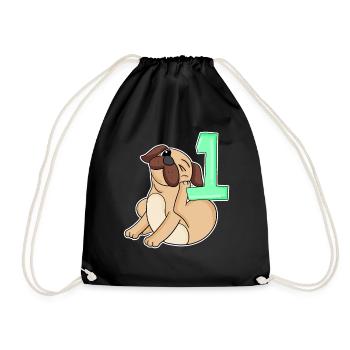 Number 1 Number One - Pug Dog Motif - Drawstring Bag - black - Front