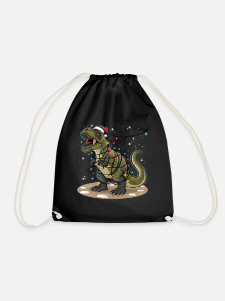Dinosaur Christmas Light Christmas Christmas - Drawstring Bag - black