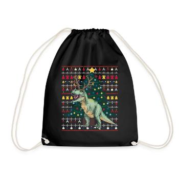 Dinosaurier Trex T-Rex Christmas Weihnachten Xmas - Turnbeutel - Schwarz - Vorne