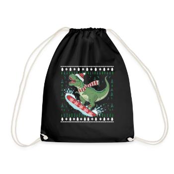 Dinosaurier Trex T-Rex Christmas Weihnachten Xmas - Turnbeutel - Schwarz - Vorne