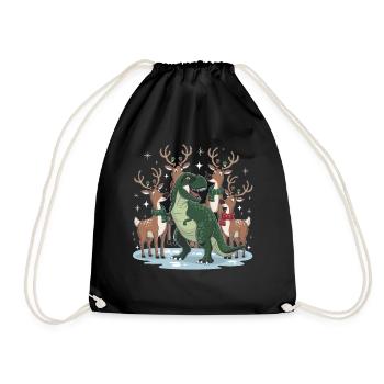 Dinosaur Trex T-Rex Christmas Christmas Xmas - Drawstring Bag - black - Front