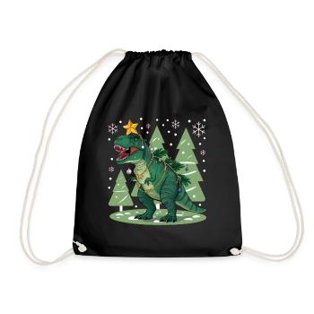 Dinosaurier Trex T-Rex Christmas Weihnachten Xmas - Turnbeutel - Schwarz - Vorne