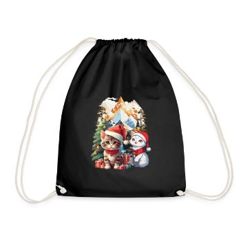 Cats Santa Santa Christmas Presents Child - Drawstring Bag - black - Front