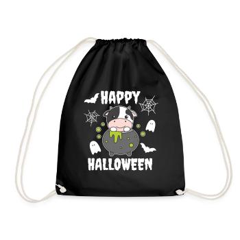 Vache Happy Halloween Mousqueton Sorcière Chauve-souris - Sac de sport léger - noir - Devant