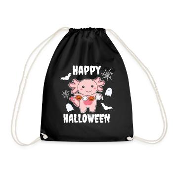 Axolotl Happy Halloween Pumpkin Bat Costume - Drawstring Bag - black - Front