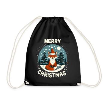 Merry Christmas Fox Christmas Winter Snow - Drawstring Bag - black - Front
