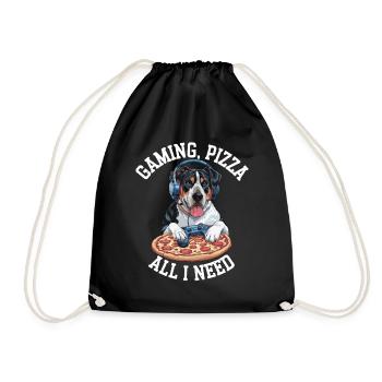 Funny Dog Gaming Pizza Gamer Gamer Gaming - Drawstring Bag - black - Front