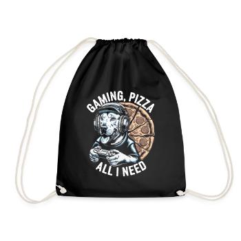 Funny Dog Gaming Pizza Gamer Gamer Gaming - Drawstring Bag - black - Front