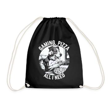 Funny Dog Gaming Pizza Gamer Gamer Gaming - Drawstring Bag - black - Front