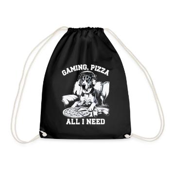 Funny Dog Gaming Pizza Gamer Gamer Gaming - Drawstring Bag - black - Front