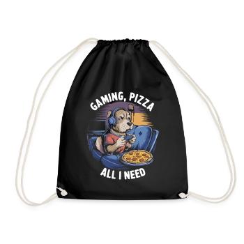 Funny Dog Gaming Pizza Gamer Gamer Gaming - Drawstring Bag - black - Front