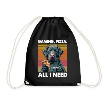 Funny Dog Gaming Pizza Gamer Gamer Gaming - Drawstring Bag - black - Front