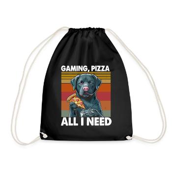 Funny Dog Gaming Pizza Gamer Gamer Gaming - Drawstring Bag - black - Front