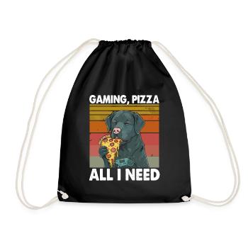 Funny Dog Gaming Pizza Gamer Gamer Gaming - Drawstring Bag - black - Front