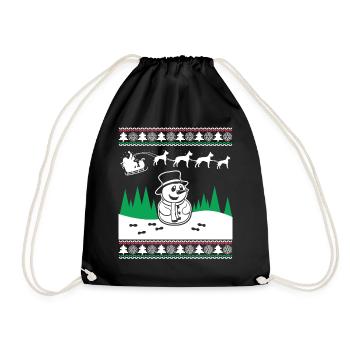 Funny Snowman Great Dane Christmas - Drawstring Bag - black - Front