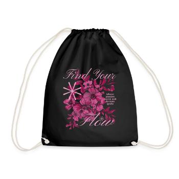 Finde Deinen Flow Blumen Design - Turnbeutel - Schwarz - Vorne