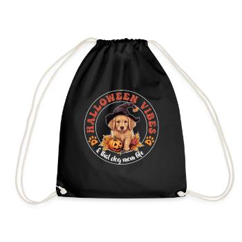 Halloween Witch Hat Pumpkin Dog Golden Retriver - Drawstring Bag - black - Front