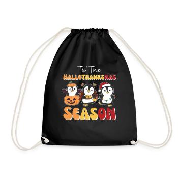 Tis' the Hallothanksmas Season Penguin - Drawstring Bag - black - Front