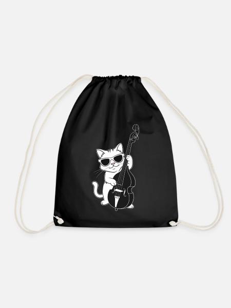 Un chat avec des lunettes de soleil joue de la contrebasse - Sac de sport léger - noir