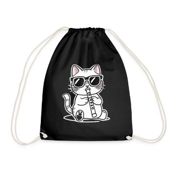 Cat with sunglasses playing flute - Drawstring Bag - black - Front