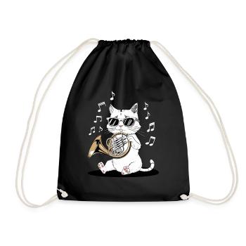Cat with sunglasses playing horn - Drawstring Bag - black - Front