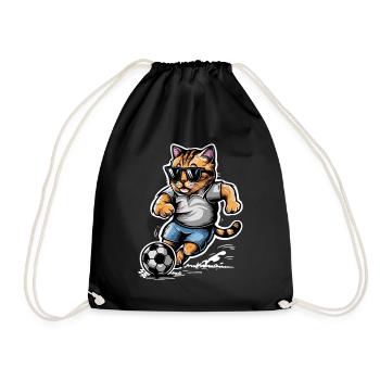 Cat with sunglasses playing football - Drawstring Bag - black - Front