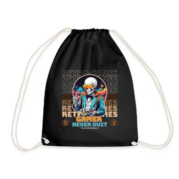 Retro Gamer Never Quit Skeleton Design - Drawstring Bag - black - Front