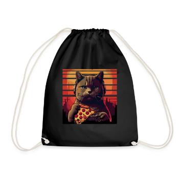 Funny Cats Gaming Pizza Gamer Gamer Gaming - Drawstring Bag - black - Front