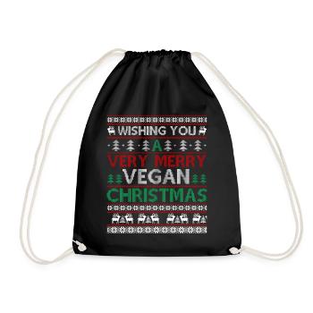 Wishing You A Very Merry Vegan Christmas - Drawstring Bag - black - Front