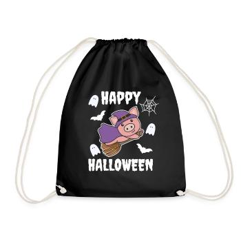 Cochon Happy Halloween Sorcière Enfants Sorcières Costume - Sac de sport léger - noir - Devant