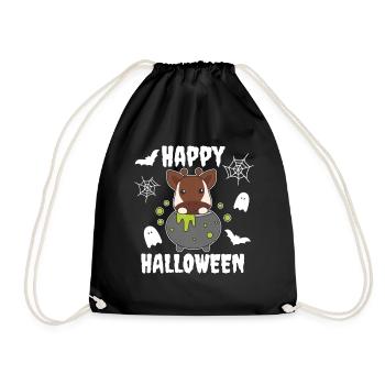 Okapi Happy Halloween Witch's Cauldron Bat - Drawstring Bag - black - Front