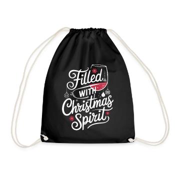 Filled with Christmas spirit and wine joy - Drawstring Bag - black - Front