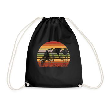 Retro sunset cow illustration - Drawstring Bag - black - Front