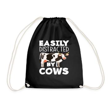 Easily distracted by cows - Drawstring Bag - black - Front