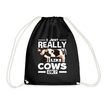 I really like cows ok cow fan - Drawstring Bag - black - Front