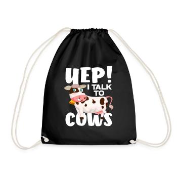 Yep! I talk to cows funny cow - Drawstring Bag - black - Front