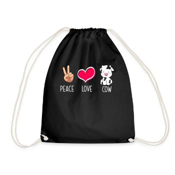 Peace Love Cow Illustration - Drawstring Bag - black - Front