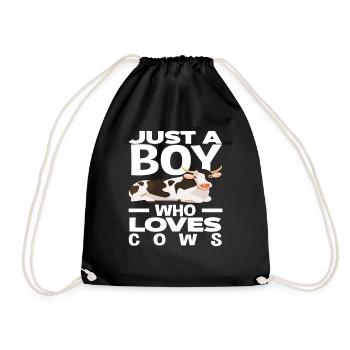 A boy who loves cows - Drawstring Bag - black - Front