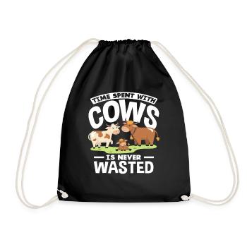 Spending time with cows is never - Drawstring Bag - black - Front