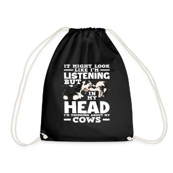 I think of my cow listening - Drawstring Bag - black - Front
