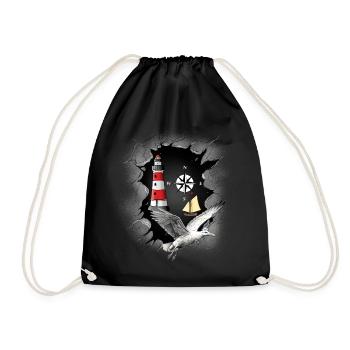 Seagull Lighthouse Compass Lighthouses Seagulls - Drawstring Bag - black - Front