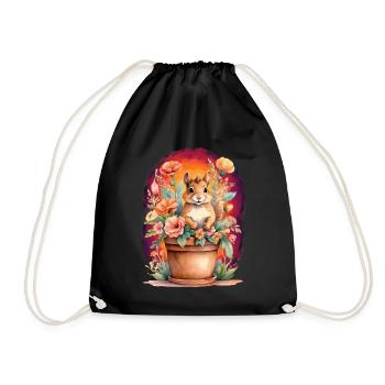 Kids Child Squirrel Flowers Fairy Tale Baby - Drawstring Bag - black - Front